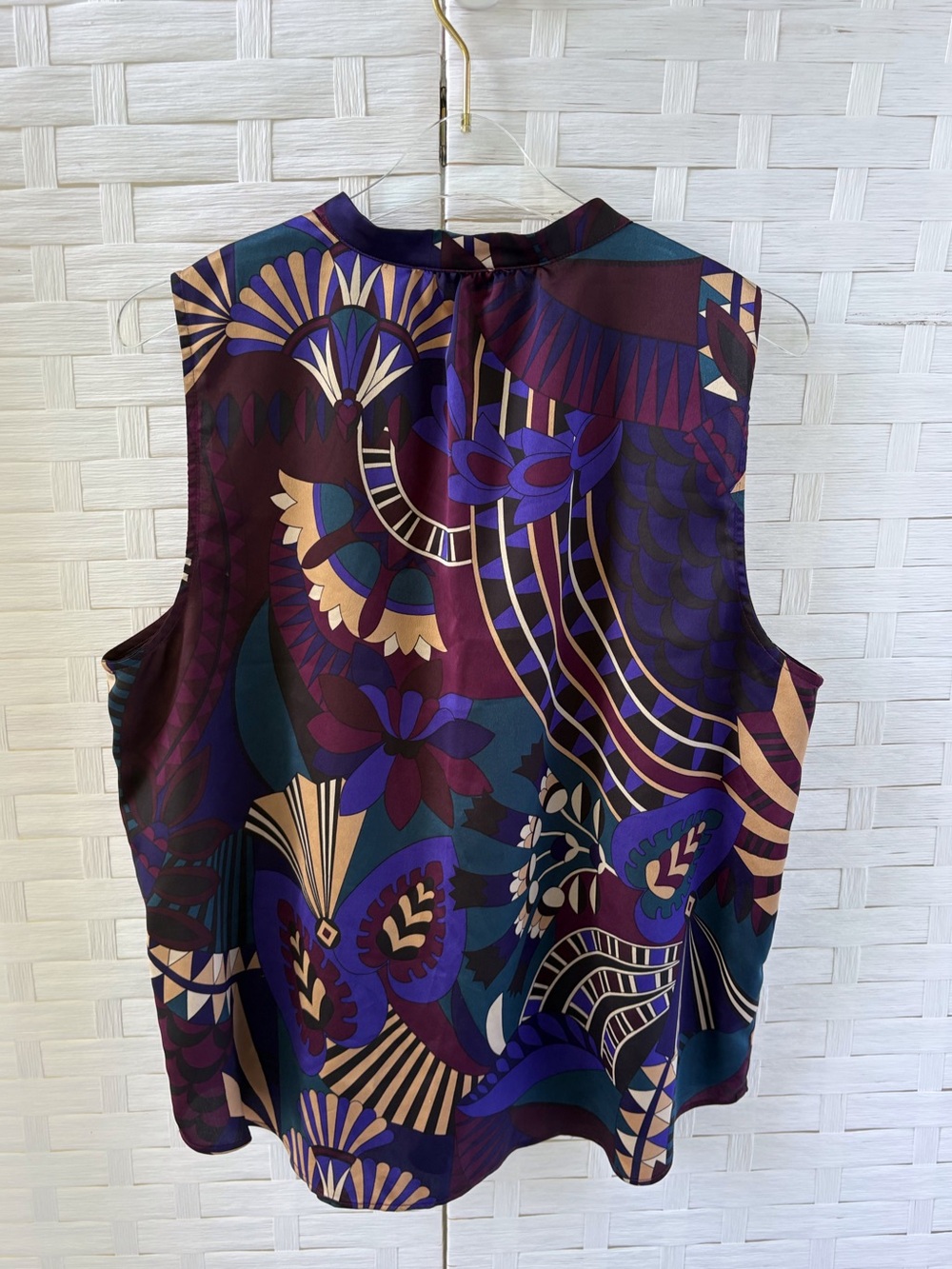 Ann Taylor XL Sleeveless Top Front Keyhole Closure Career Office Art Deco - Picture 3 of 10
